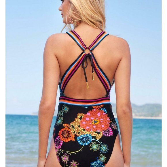 NWT $162 Trina Turk Electric Reef Plunging V-neck Swim 4 - Picture 2 of 9